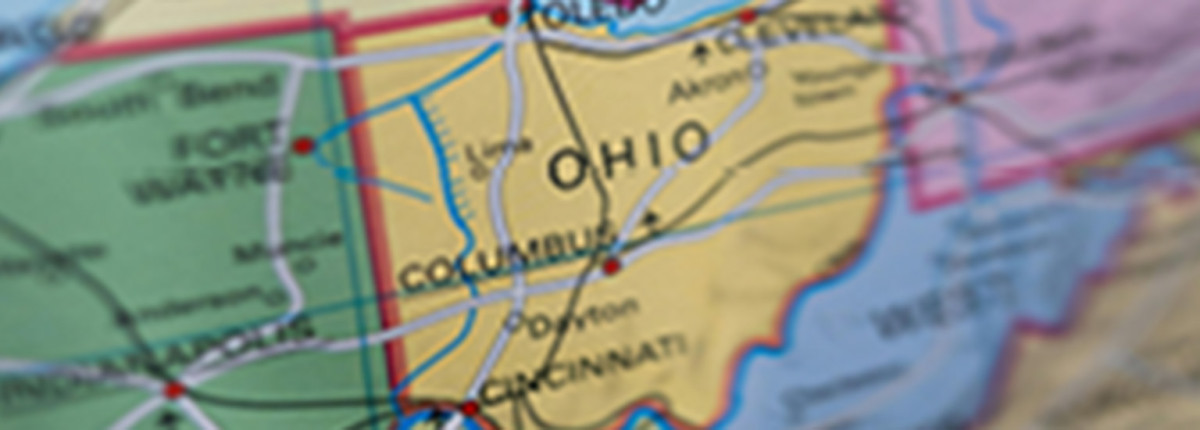 Roadmap of Ohio and surrounding states.