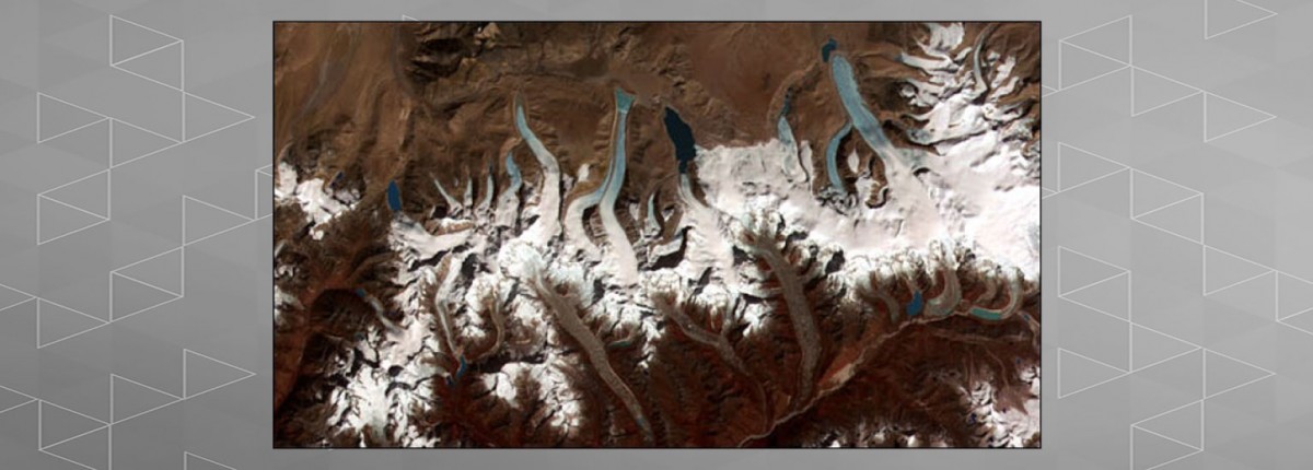 Satellite image showing the lakes left behind by retreating glaciers in the Bhutan-Himalaya