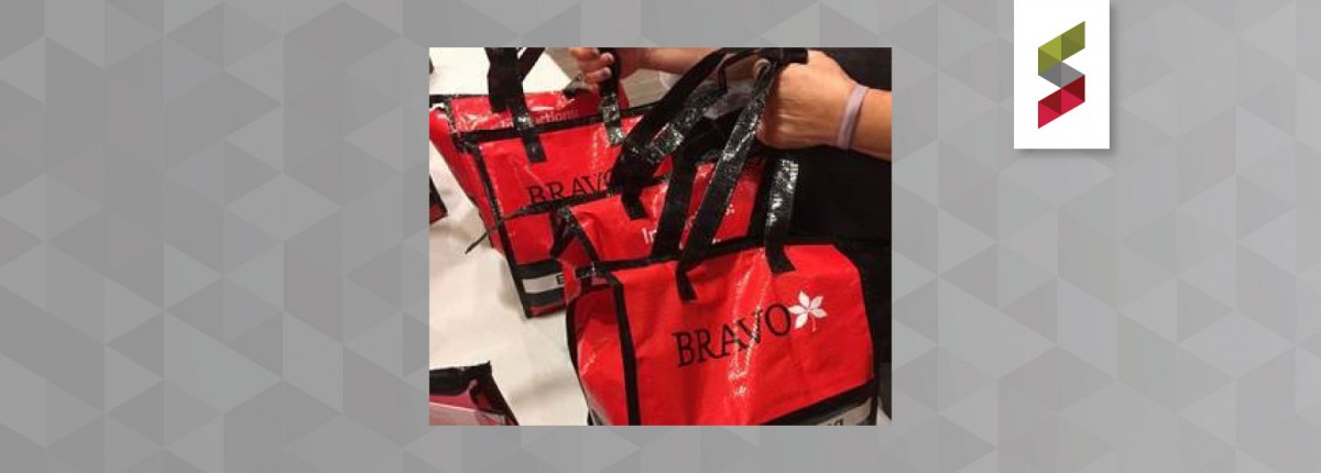 Gray banner with Image of Bravo Bags