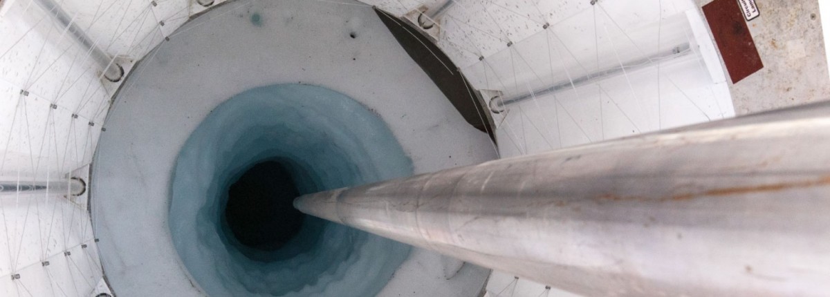 A UV collar protects the borehole and water below from contamination during drilling at Mercer Subglacial Lake Antarctica.