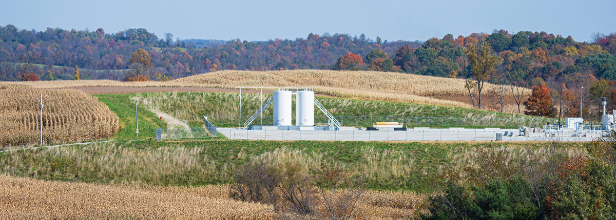 An oil and gas wellpad in a rural Appalachian Ohio agricultural field.