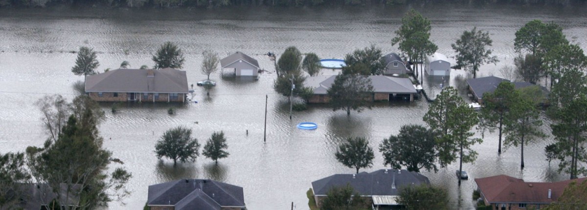 Aerial view of damage done by Hurricane Rita in Dularge, Louisiana on Saturday, Sept. 24, 2005