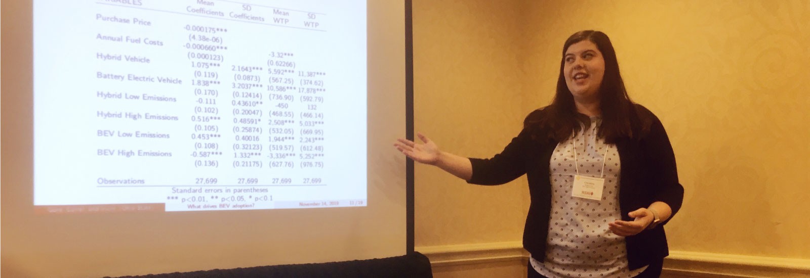 Christina Gore presenting her research at a conference in Pennsylvania.