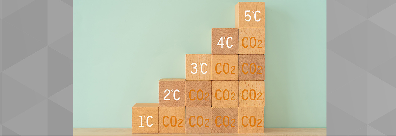 Stacked building blocks showing carbon dioxide adding up to temperature increases. 
