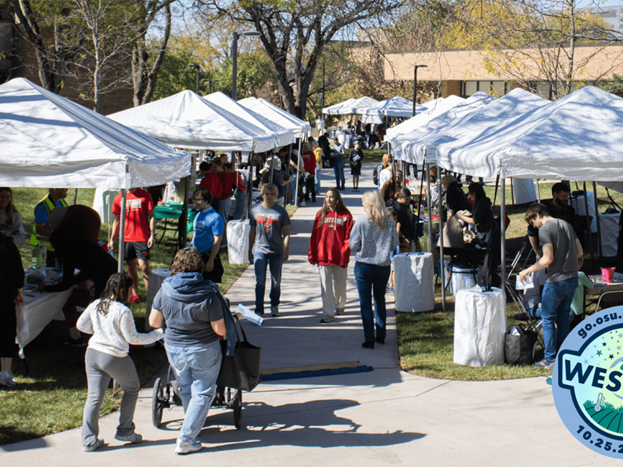 People visiting display tents