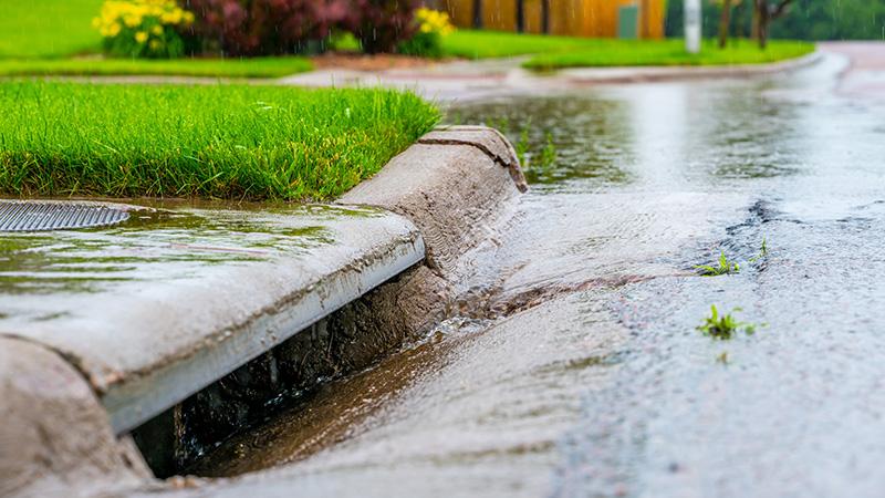 Rainwater flowing into sewer