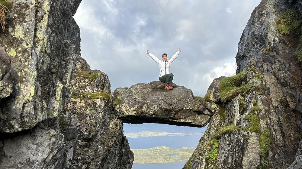 Student on rock bridge