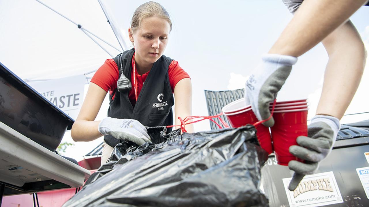 Students sorting recycling waste