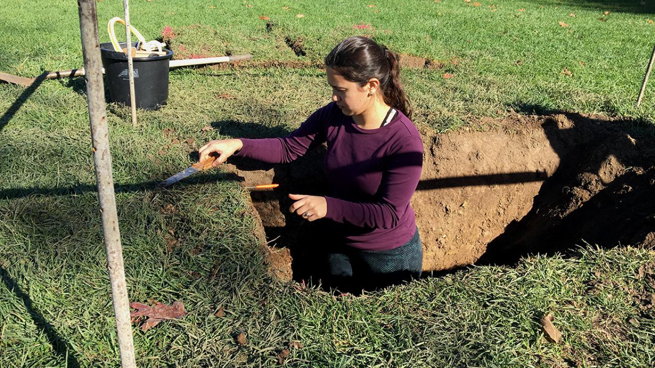 Student collecting soil samples